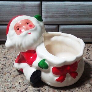 Vintage Ceramic Santa with Toy Bag Votive Candle Holder
